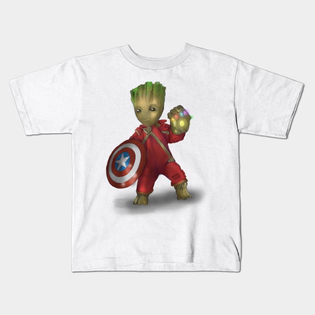 Babygroot with Infinty gauntlet Kids T-Shirt by dbcreations25